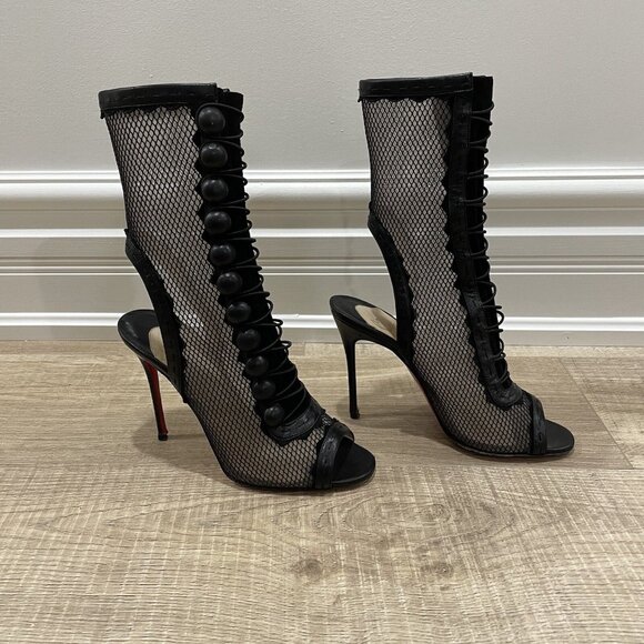 Christian Louboutin black open toe ankle cut out high heel cage bootie - Picture 4 of 8